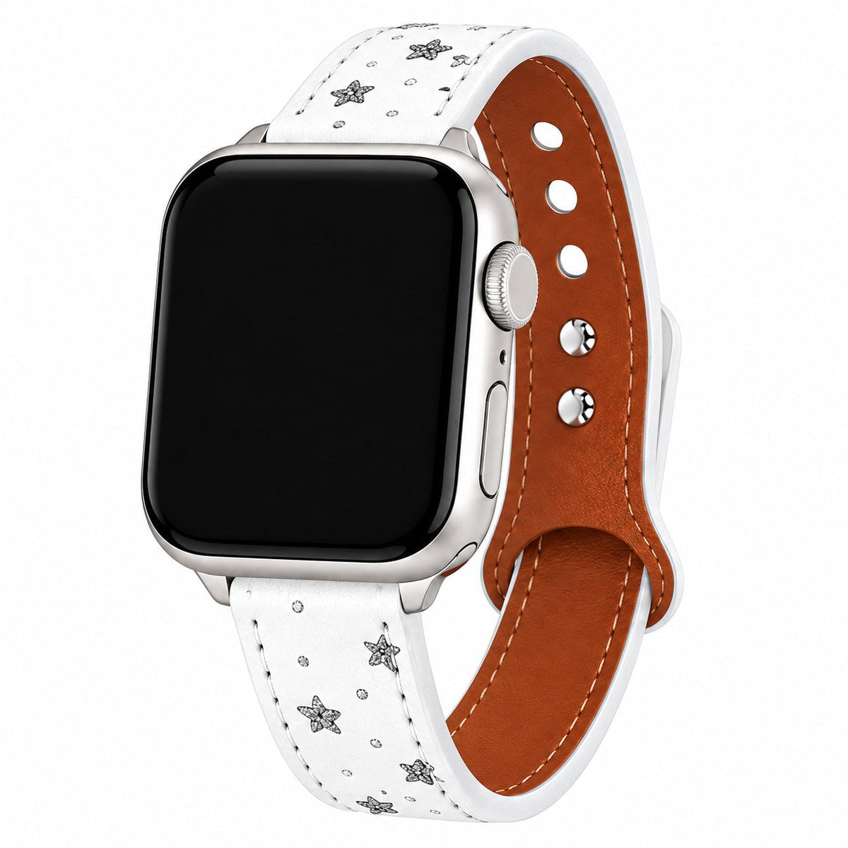 iBandGear Starry Texture Double-Stud Leather Band for Apple Watch - White