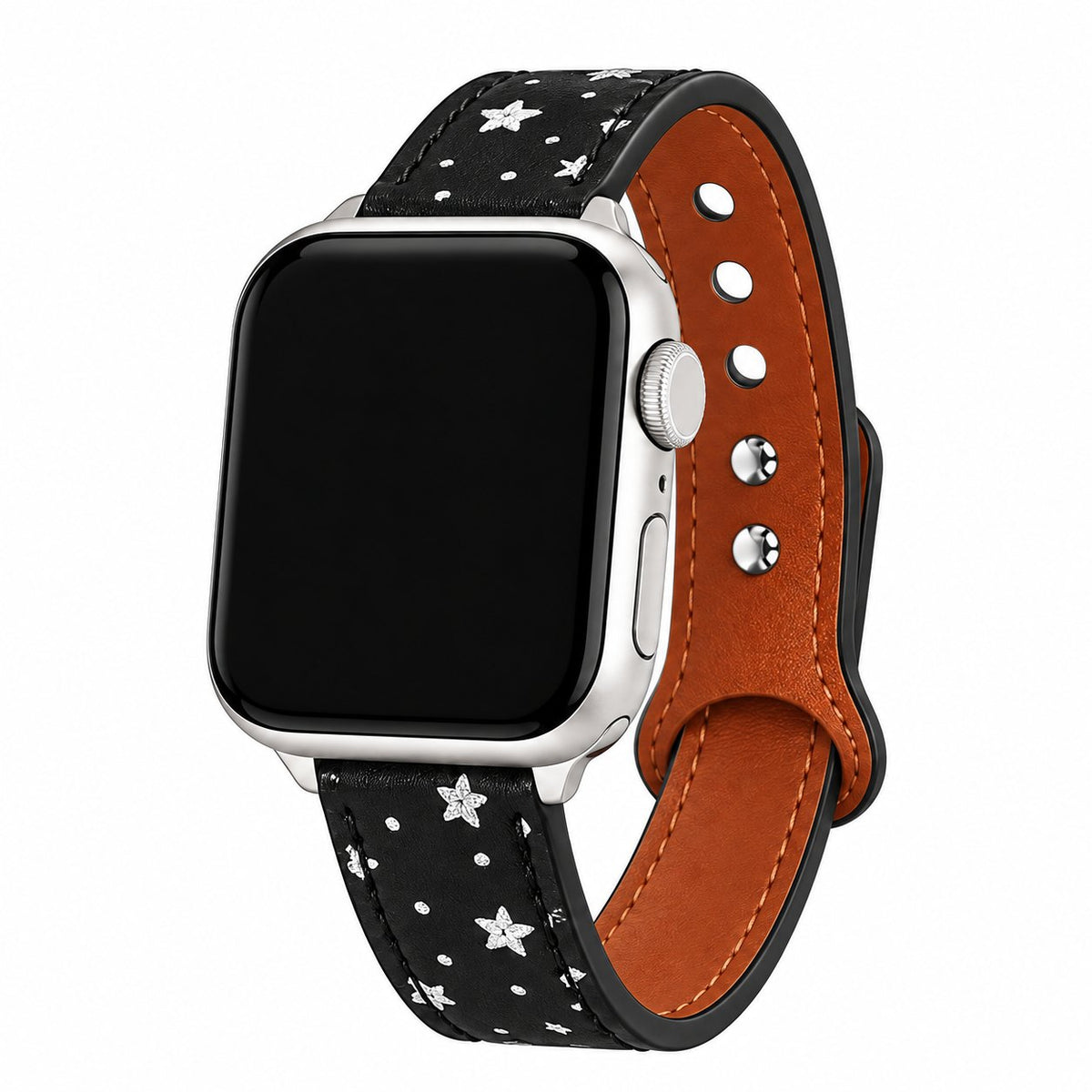 iBandGear Starry Texture Double-Stud Leather Band for Apple Watch - Black