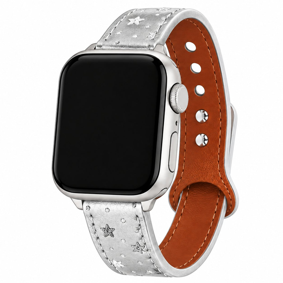 iBandGear Starry Texture Double-Stud Leather Band for Apple Watch - Silver