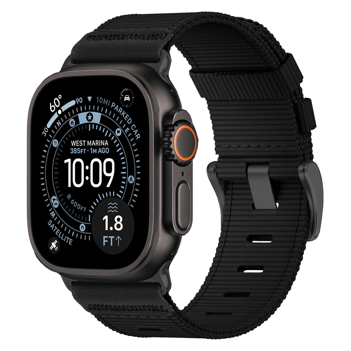 iBandGear Tactical Nylon Band for Apple Watch – Durable Sport Strap - Black - Black