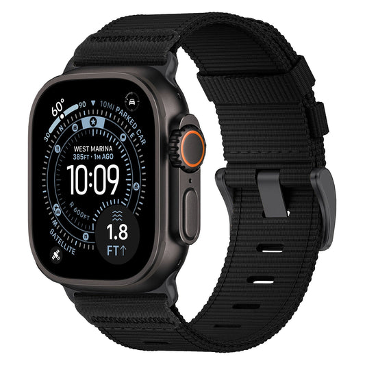 iBandGear Tactical Nylon Band for Apple Watch – Durable Sport Strap - Black - Black