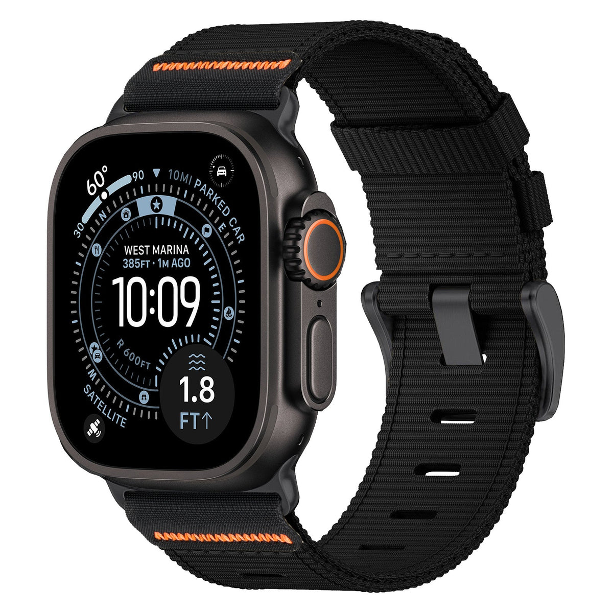iBandGear Tactical Nylon Band for Apple Watch – Durable Sport Strap - Black - Orange
