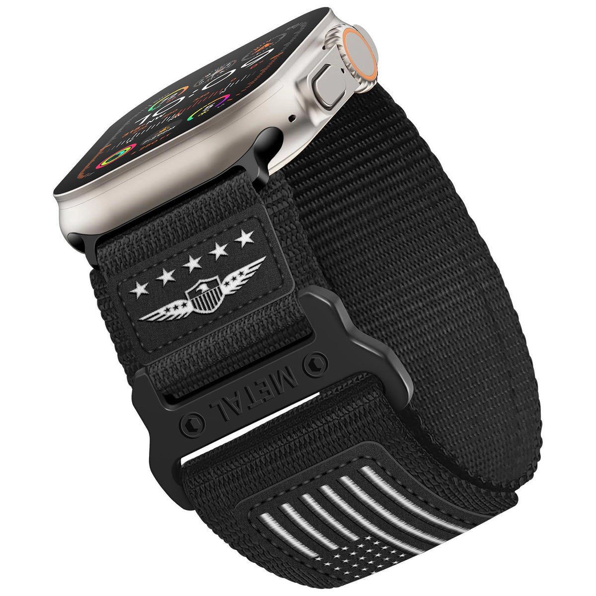 iBandGear Tactical Nylon Band for Apple Watch Ultra – Rugged Outdoor Sport Strap - Black-White
