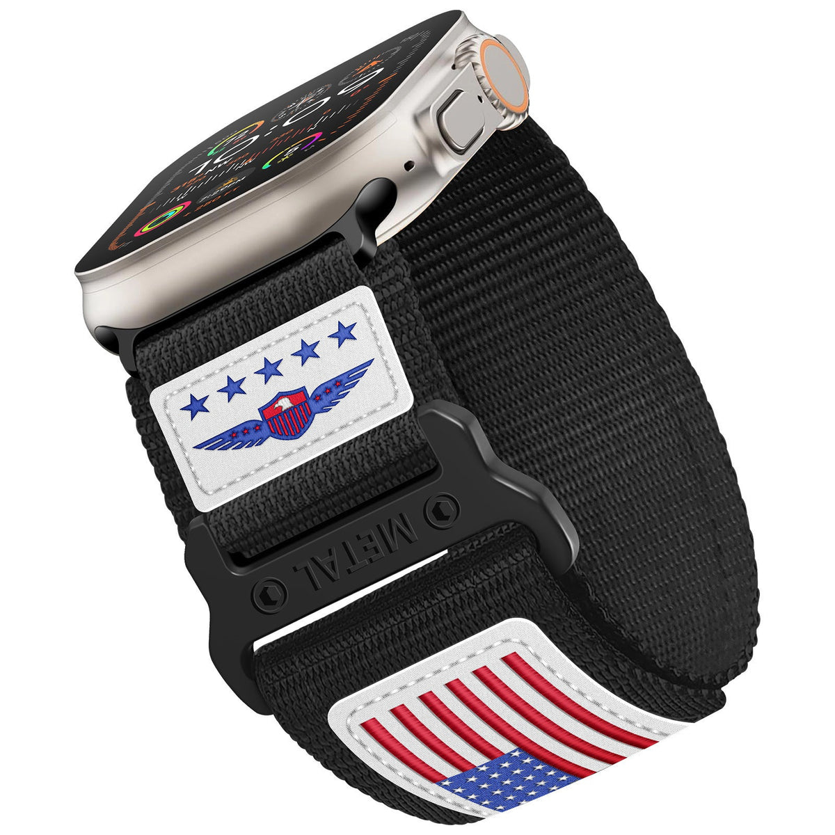 iBandGear Tactical Nylon Band for Apple Watch Ultra – Rugged Outdoor Sport Strap - Black-Blue