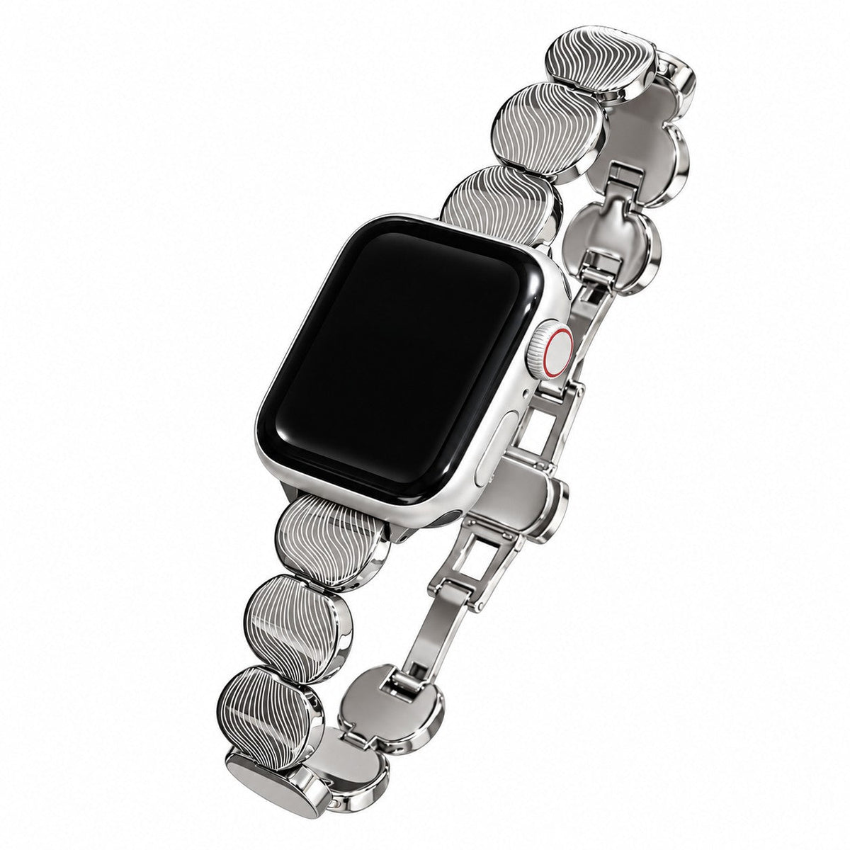 iBandGear Textured Disc Metal Bracelet Band for Apple Watch - Silver