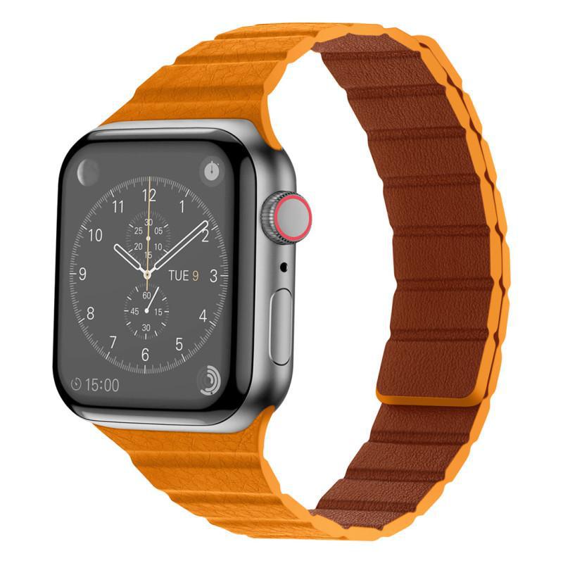 iBandGear Textured Leather Magnetic Band for Apple Watch - Poppy Orange