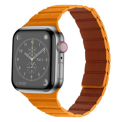 iBandGear Textured Leather Magnetic Band for Apple Watch - Poppy Orange