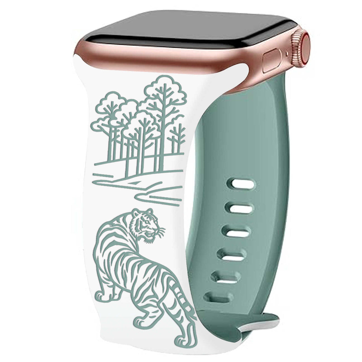iBandGear Tiger Forest Engraved Band for Apple Watch - White - Green