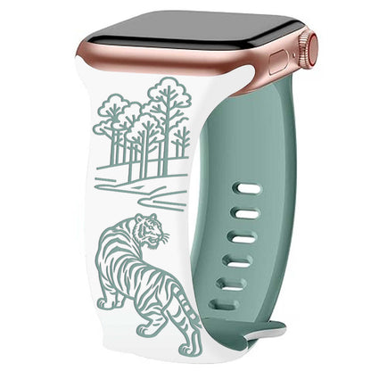 iBandGear Tiger Forest Engraved Band for Apple Watch - White - Green