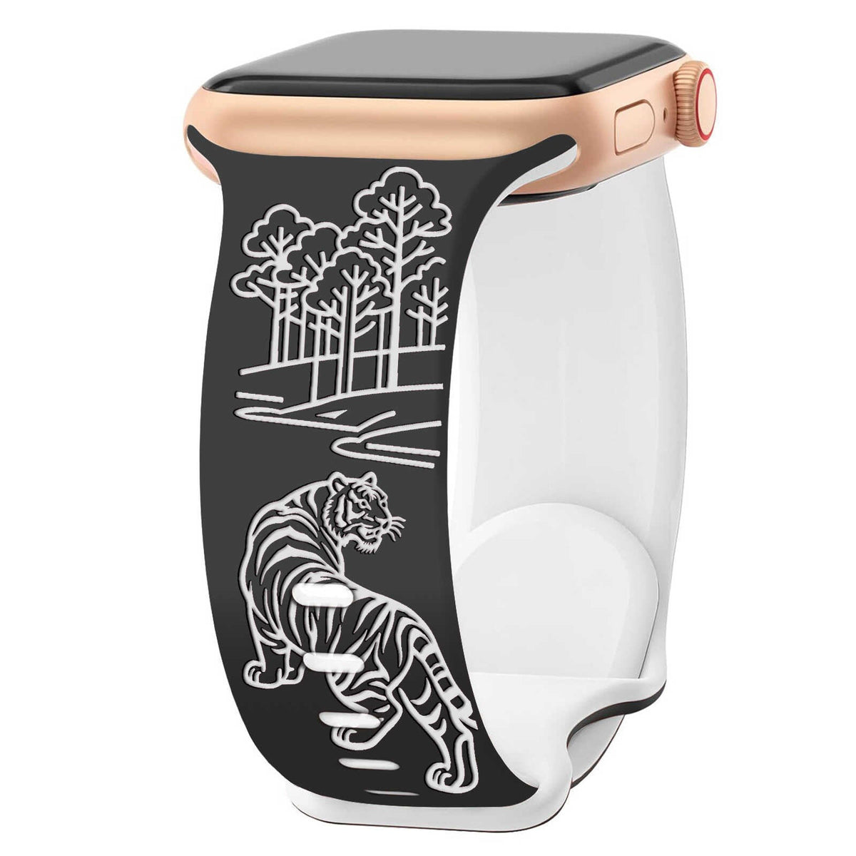 iBandGear Tiger Forest Engraved Band for Apple Watch - Black - White