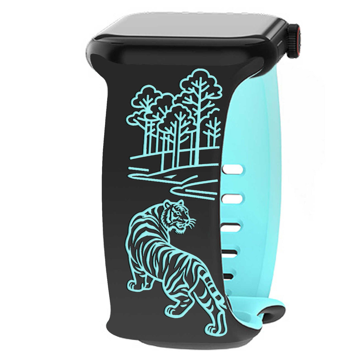 iBandGear Tiger Forest Engraved Band for Apple Watch - Black - Ice Blue