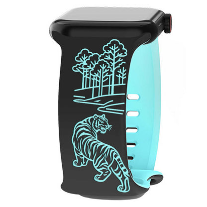 iBandGear Tiger Forest Engraved Band for Apple Watch - Black - Ice Blue