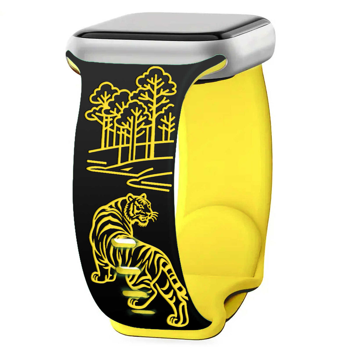 iBandGear Tiger Forest Engraved Band for Apple Watch - Black - Yellow