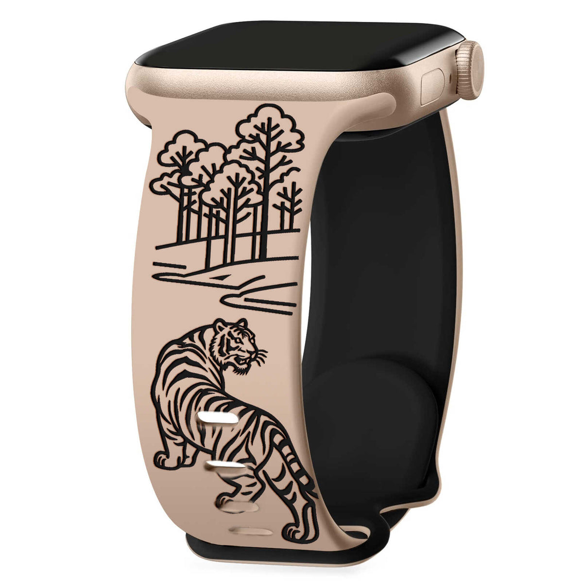 iBandGear Tiger Forest Engraved Band for Apple Watch - Milk Tea - Black