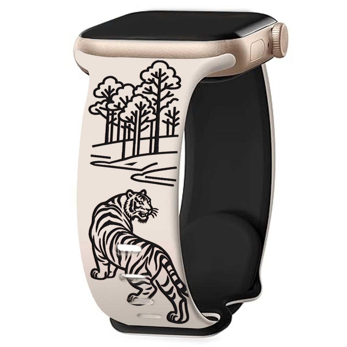 iBandGear Tiger Forest Engraved Band for Apple Watch - Starlight - Black