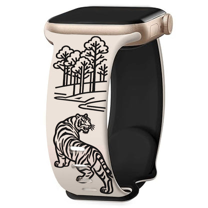 iBandGear Tiger Forest Engraved Band for Apple Watch - Starlight - Black