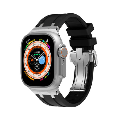 iBandGear TitanEdge Silicone Band for Apple Watch Premium Sport Strap - Black - Silver