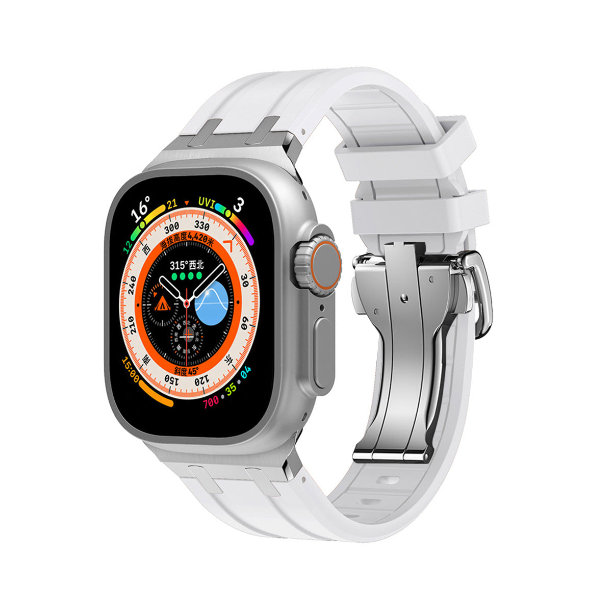 iBandGear TitanEdge Silicone Band for Apple Watch Premium Sport Strap - White - Silver