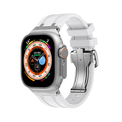 iBandGear TitanEdge Silicone Band for Apple Watch Premium Sport Strap - White - Silver