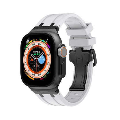 iBandGear TitanEdge Silicone Band for Apple Watch Premium Sport Strap - White - Black