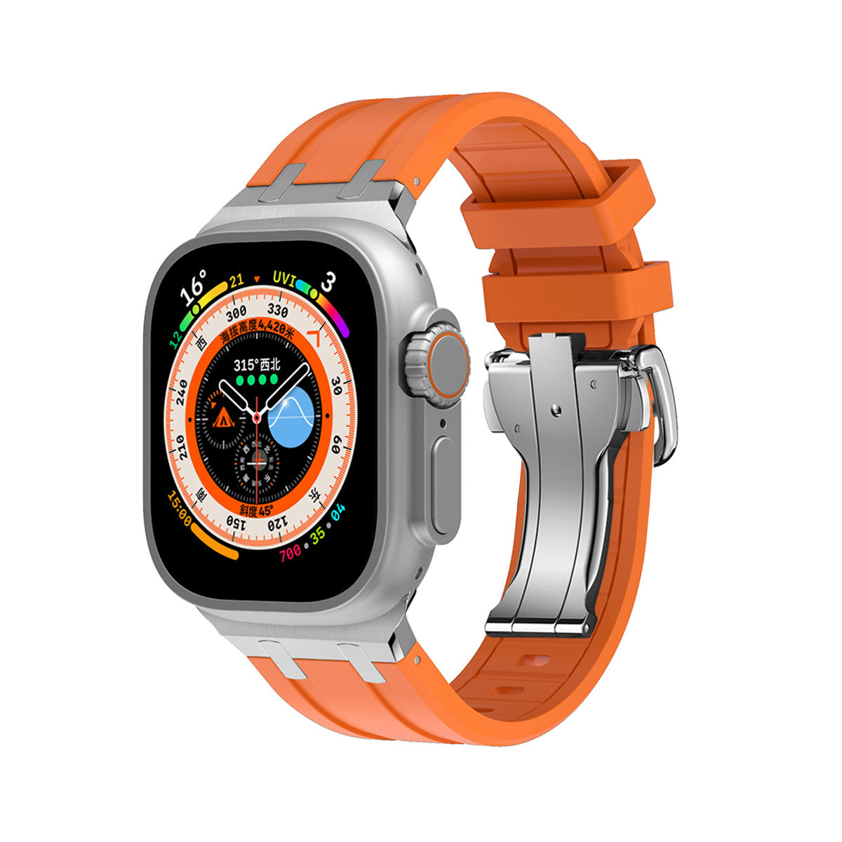 iBandGear TitanEdge Silicone Band for Apple Watch Premium Sport Strap - Orange - Silver