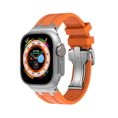 iBandGear TitanEdge Silicone Band for Apple Watch Premium Sport Strap - Orange - Silver