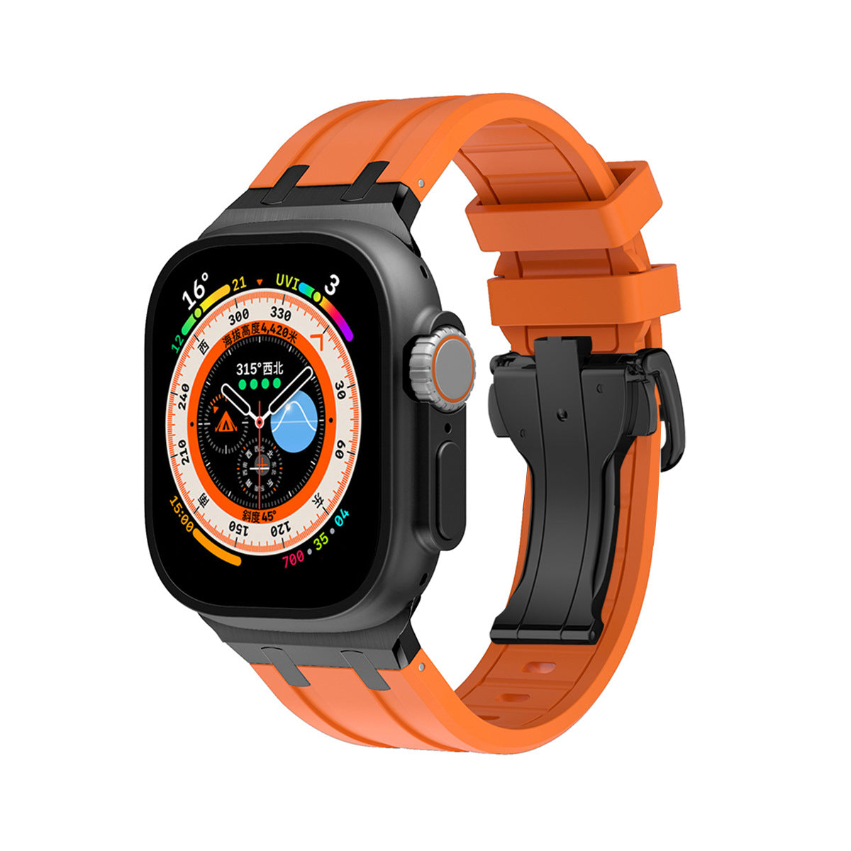 iBandGear TitanEdge Silicone Band for Apple Watch Premium Sport Strap - Orange - Black