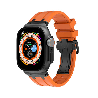 iBandGear TitanEdge Silicone Band for Apple Watch Premium Sport Strap - Orange - Black