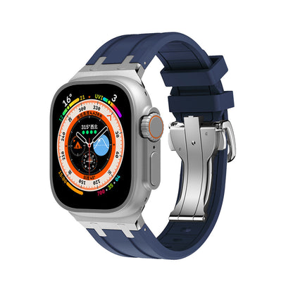 iBandGear TitanEdge Silicone Band for Apple Watch Premium Sport Strap - Blue - Silver
