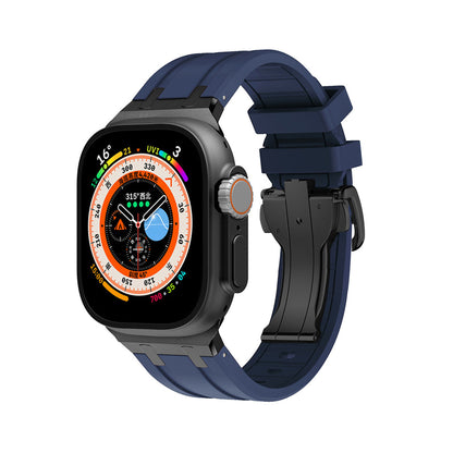 iBandGear TitanEdge Silicone Band for Apple Watch Premium Sport Strap - Blue - Black