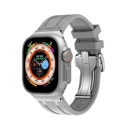 iBandGear TitanEdge Silicone Band for Apple Watch Premium Sport Strap - Gray - Silver
