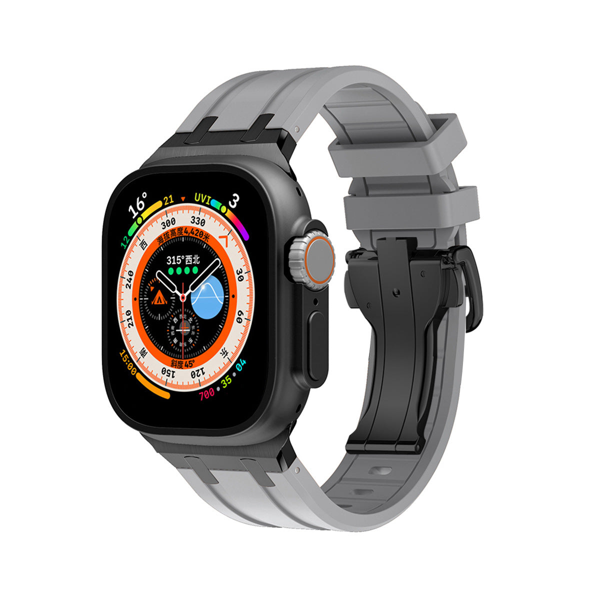 iBandGear TitanEdge Silicone Band for Apple Watch Premium Sport Strap - Gray - Black