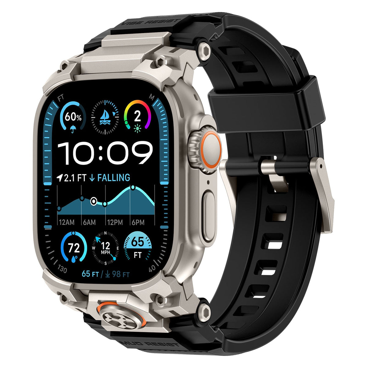 iBandGear TitanGuard Armor Silicone Band for Apple Watch - Titanium-Black