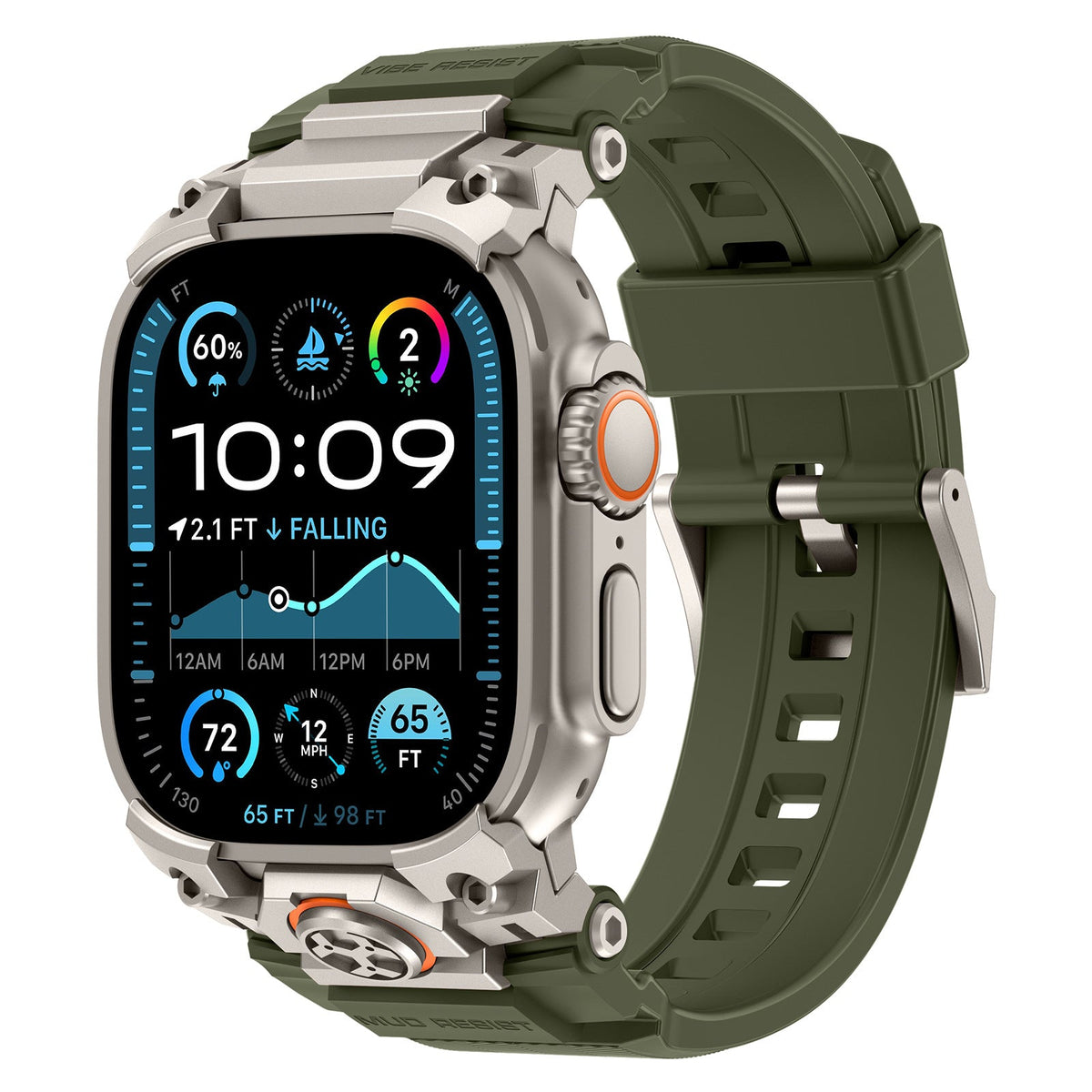 iBandGear TitanGuard Armor Silicone Band for Apple Watch - Titanium-Green
