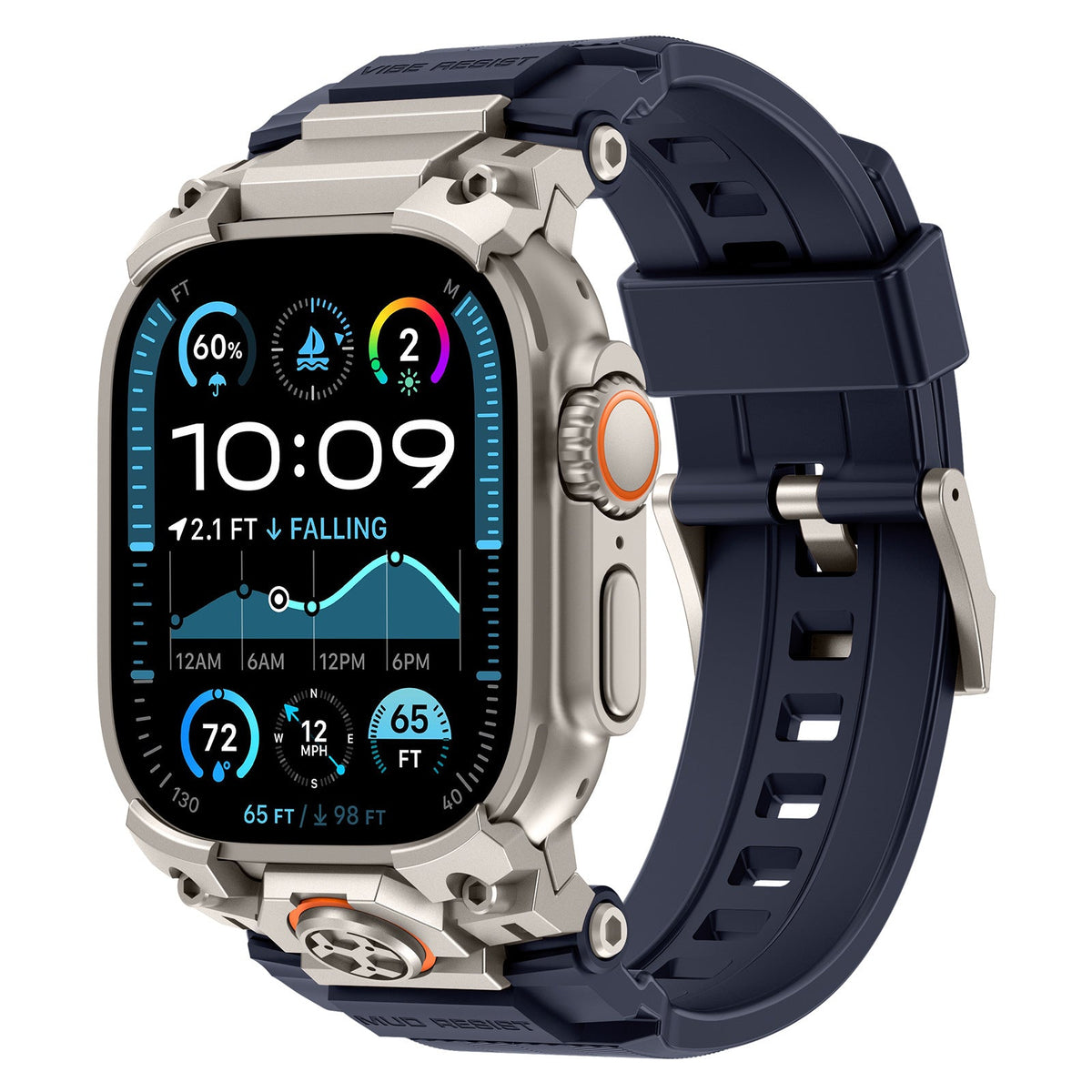 iBandGear TitanGuard Armor Silicone Band for Apple Watch - Titanium-Blue