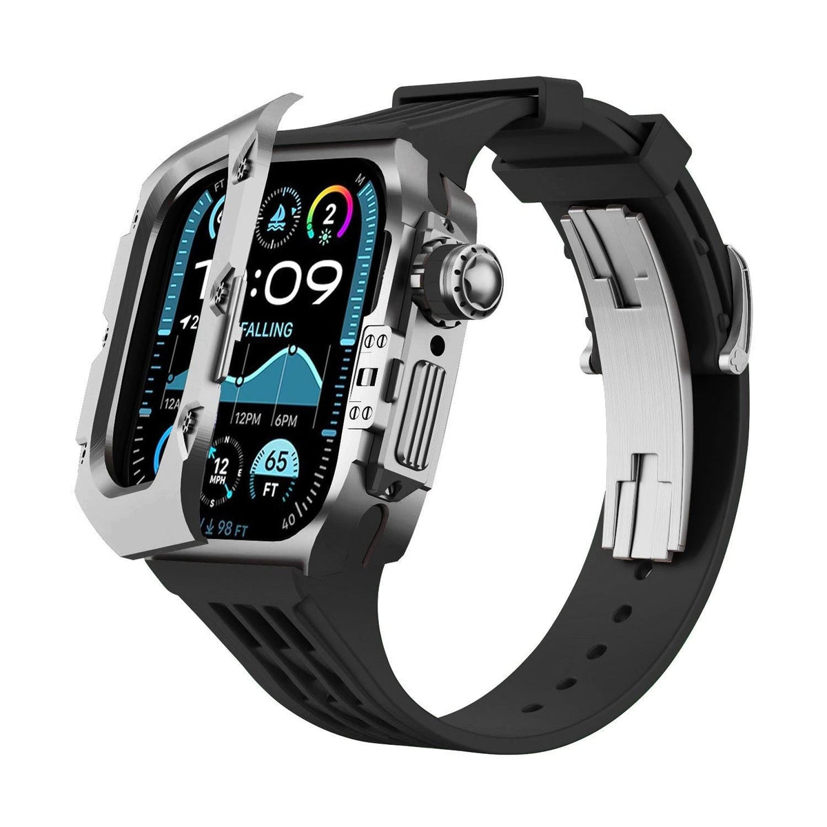 iBandGear Titanium DLC Armor Case with Fluoroelastomer Band for Apple Watch - Space Gray-Black