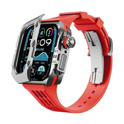 iBandGear Titanium DLC Armor Case with Fluoroelastomer Band for Apple Watch - Space Gray-Red