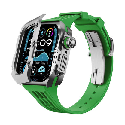 iBandGear Titanium DLC Armor Case with Fluoroelastomer Band for Apple Watch - Space Gray-Green