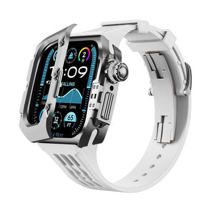 iBandGear Titanium DLC Armor Case with Fluoroelastomer Band for Apple Watch - Space Gray-White
