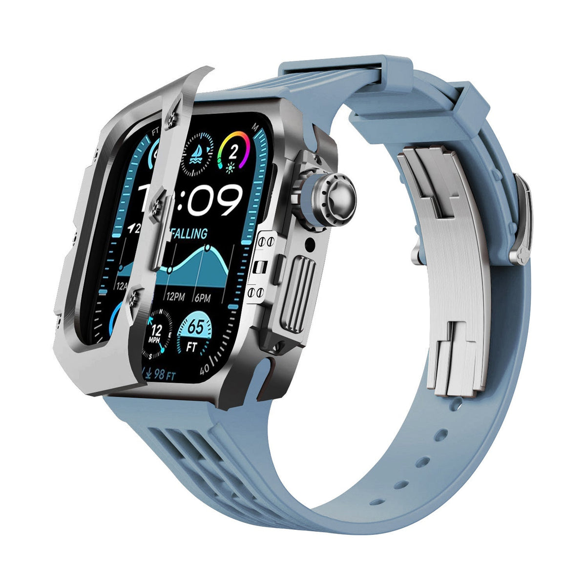 iBandGear Titanium DLC Armor Case with Fluoroelastomer Band for Apple Watch - Space Gray-Gray