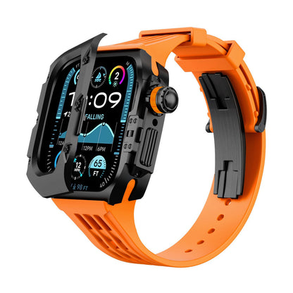 iBandGear Titanium DLC Armor Case with Fluoroelastomer Band for Apple Watch - Black-Orange