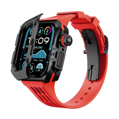 iBandGear Titanium DLC Armor Case with Fluoroelastomer Band for Apple Watch - Black-Red