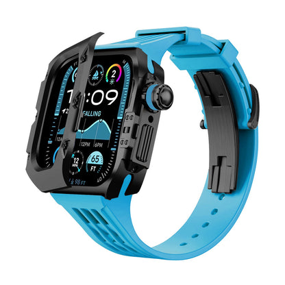iBandGear Titanium DLC Armor Case with Fluoroelastomer Band for Apple Watch - Black-Blue
