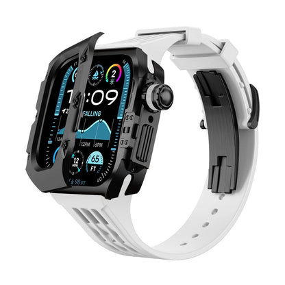 iBandGear Titanium DLC Armor Case with Fluoroelastomer Band for Apple Watch - Black-White