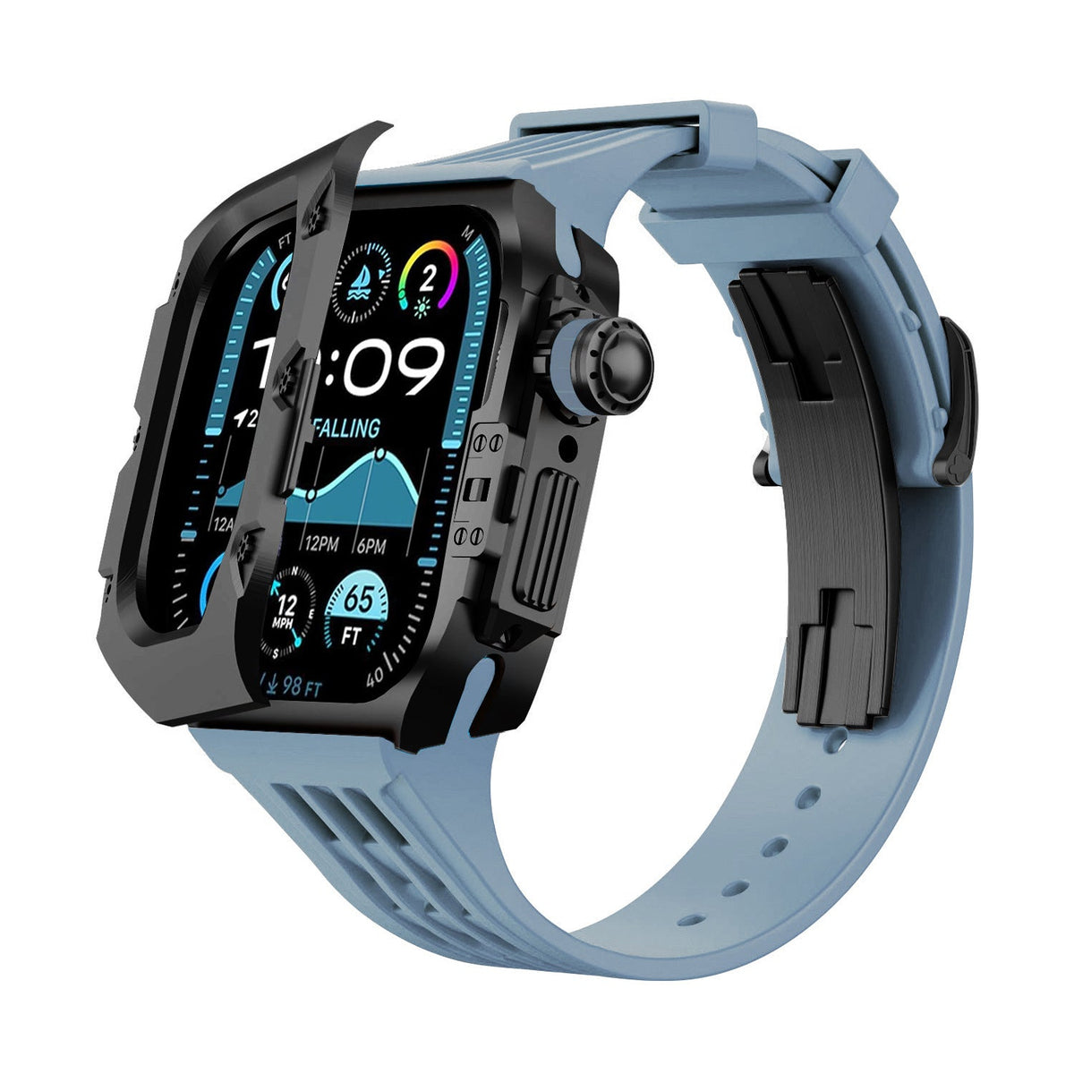 iBandGear Titanium DLC Armor Case with Fluoroelastomer Band for Apple Watch - Black-Gray