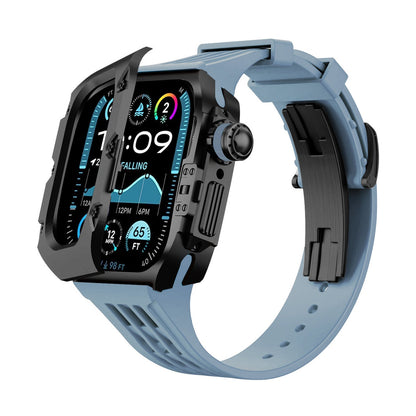 iBandGear Titanium DLC Armor Case with Fluoroelastomer Band for Apple Watch - Black-Gray
