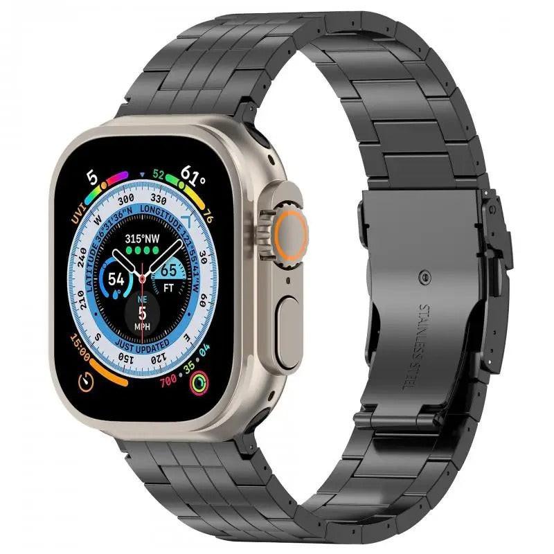 iBandGear Titanium Metal Link Band for Apple Watch with Butterfly Clasp - Black