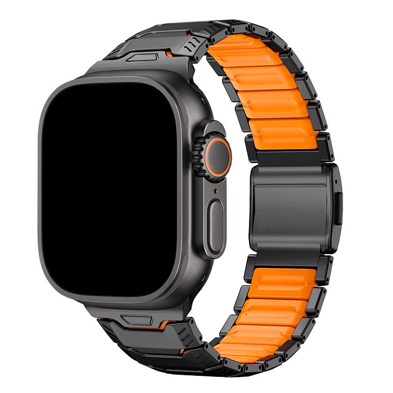 iBandGear Titanium Sport Band for Apple Watch Ultra – Rugged Metal & Silicone Strap - Black-Orange