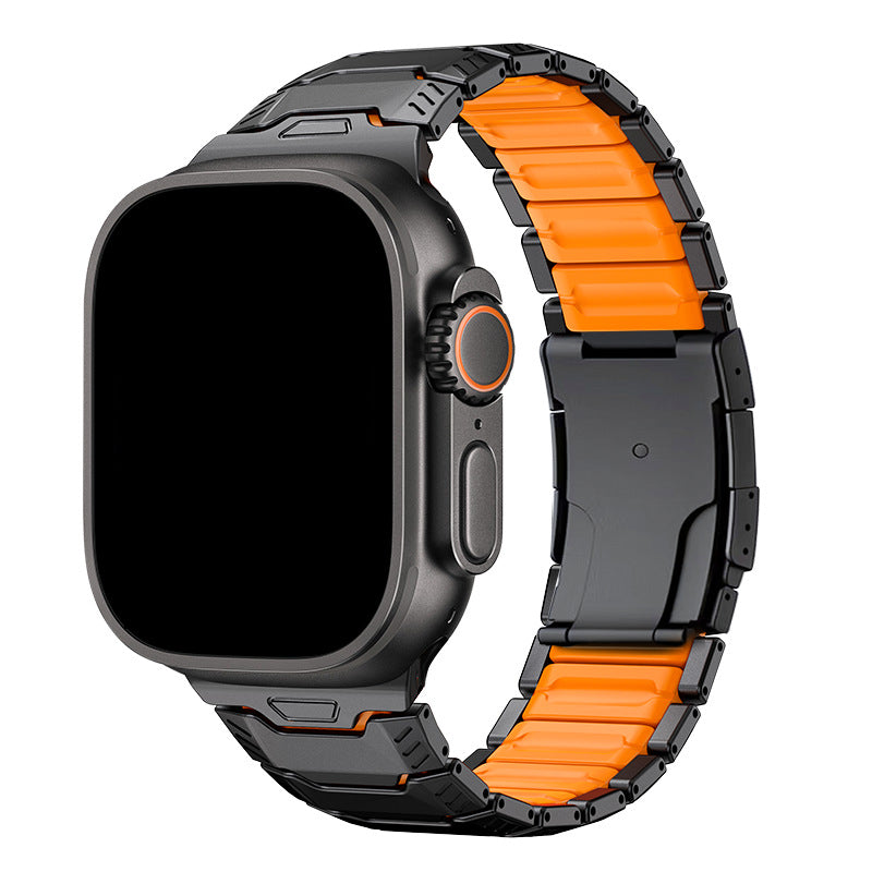 iBandGear Titanium Sport Band for Apple Watch Ultra – Rugged Metal & Silicone Strap - Black-Orange