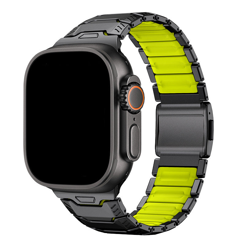 iBandGear Titanium Sport Band for Apple Watch Ultra – Rugged Metal & Silicone Strap - Black-Green